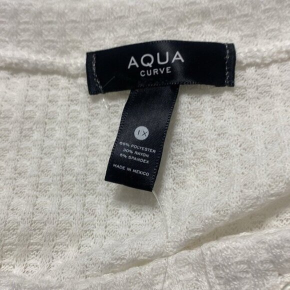 NWT Aqua Curve Womens Plus Waffle Long Sleeve Henley Top White - Picture 4 of 5